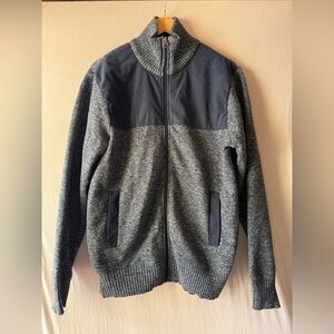 Izod Men's Charcoal and Black Zip-Up Sweater Large